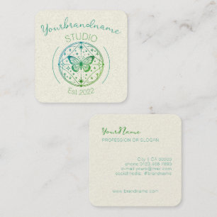 Rustic Mystical Butterfly Light Grey Drawing Image Square Business Card