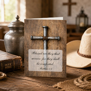 Rustic Nails Cross Wooden Sympathy Card