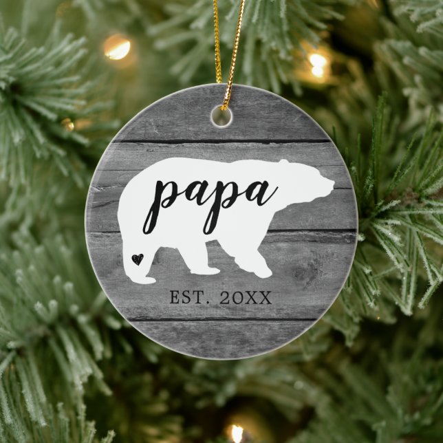 Rustic Name Bear Heart Birth Ceramic Ornament (Tree)