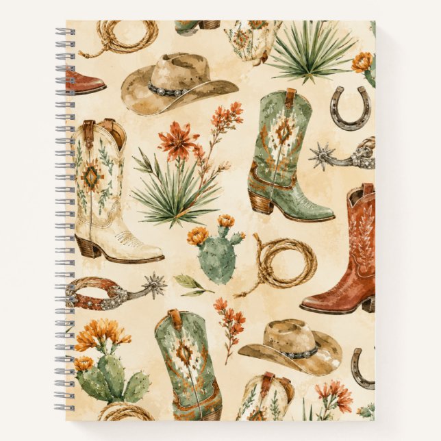 Rustic Nashville Cowboy Boots Western Pattern Notebook (Front)