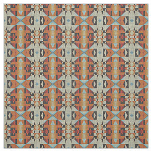Rustic Native American Indian Cabin Mosaic Pattern Fabric