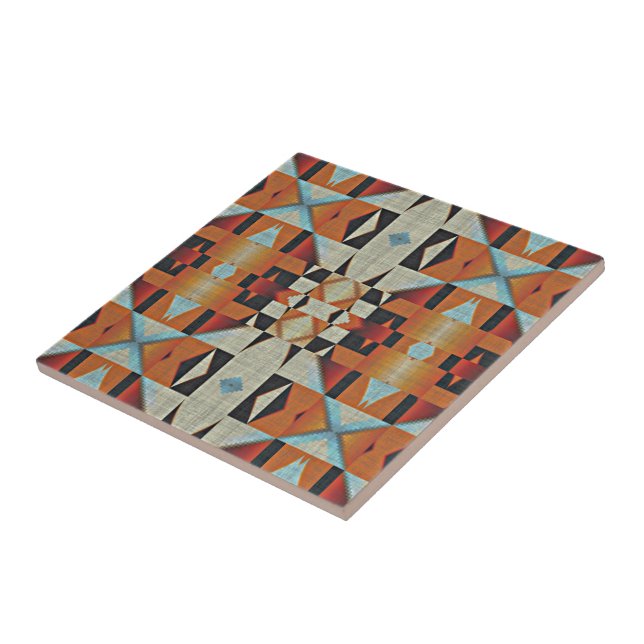 Rustic Native American Indian Cabin Mosaic Pattern Tile (Side)