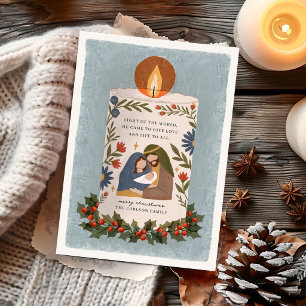 Rustic Nativity Candle Religious Christmas Flat Holiday Card