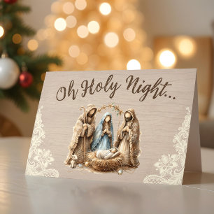 Rustic Nativity Scene Oh Holy Night Christmas Card