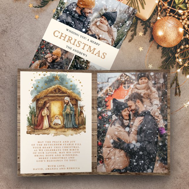 Rustic Nativity Scene Photo Collage Christmas Holiday Card (Creator Uploaded)