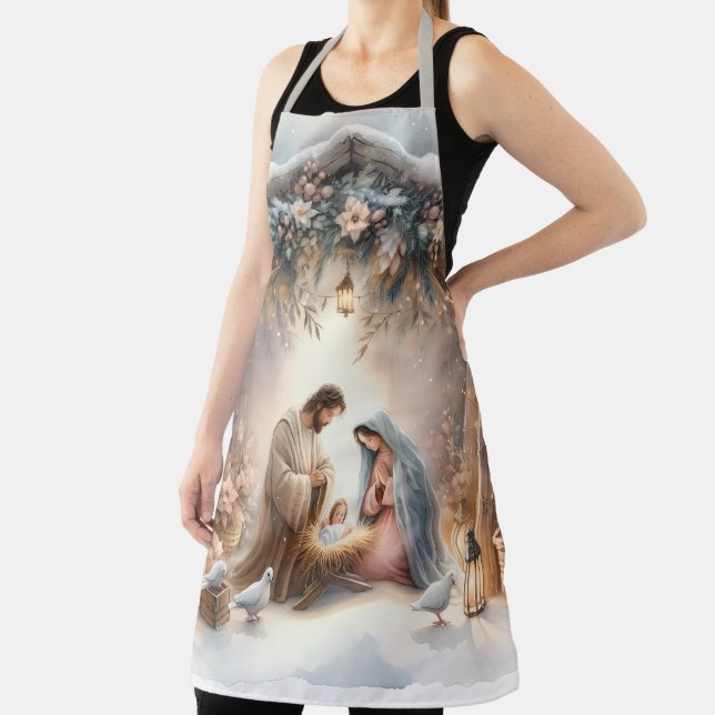 Rustic Nativity Scene with Winter Florals Apron (Insitu)