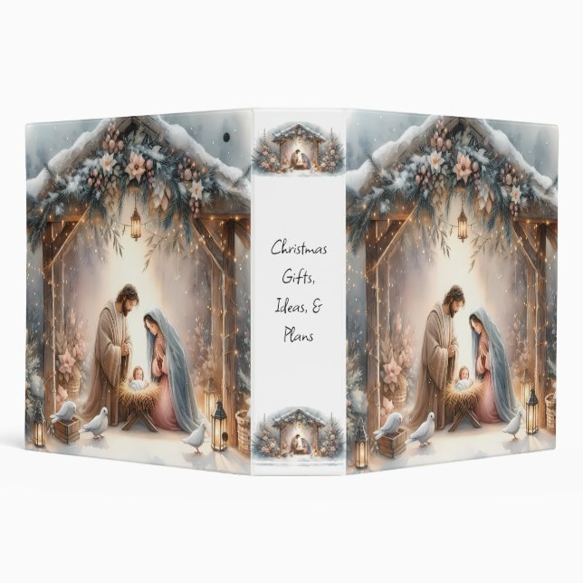 Rustic Nativity Scene with Winter Florals Binder (Background)