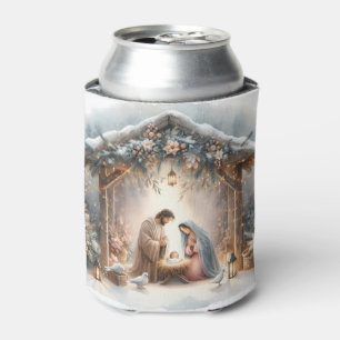 Rustic Nativity Scene with Winter Florals Can Cooler