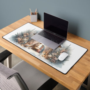 Rustic Nativity Scene with Winter Florals Desk Mat