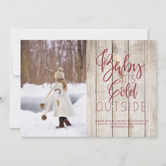 Rustic natural barn wood your photo winter holiday card (Front)