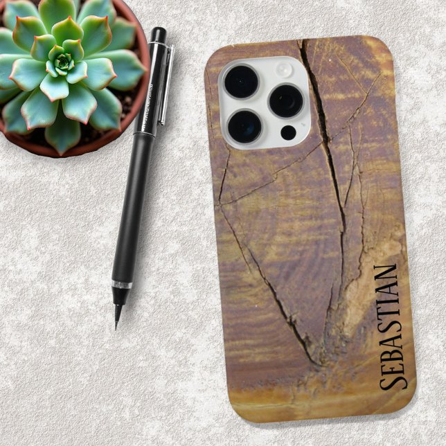 Rustic Natural Cedar Wood Knot Photo Custom Name Case-Mate iPhone Case (back side of template iPhone case)