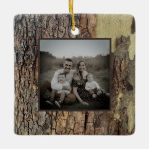 Rustic natural distressed tree bark forest trees ceramic ornament