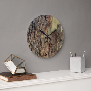 Rustic natural distressed tree bark forest trees  large clock