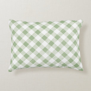 Rustic Natural Sage Gingham Plaid Accent Pillow