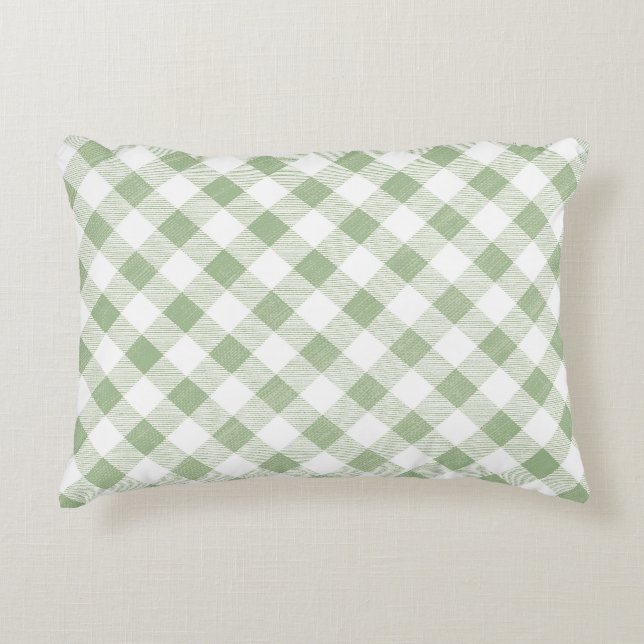 Rustic Natural Sage Gingham Plaid  Accent Pillow (Front)