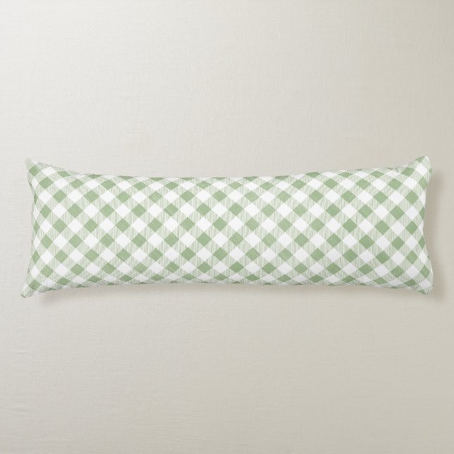 Rustic Natural Sage Gingham Plaid Body Pillow (Front)