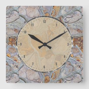 Rustic Natural Stone Pattern Print Square Wall Clock