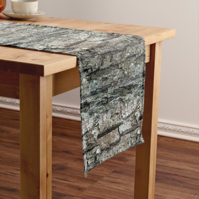 Rustic Nature Old Pine Bark Photo Short Table Runner (In Situ)