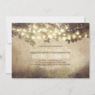 rustic nature tree branches lights wedding invitation