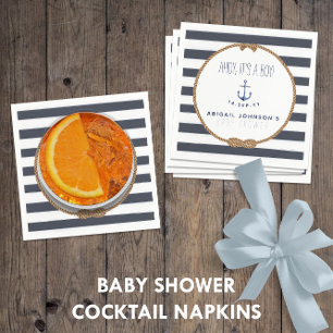 Rustic Nautical Ahoy It's A Boy Baby Shower Navy Napkin