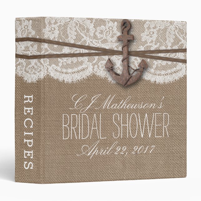 Rustic Nautical Anchor Beach Bridal Shower Recipe Binder (Front/Spine)