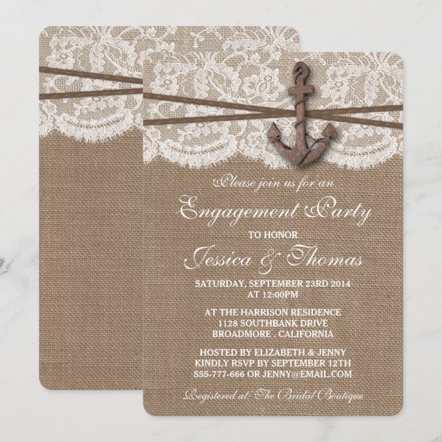 Rustic Nautical Anchor Beach Engagement Party Invitation (Front/Back)
