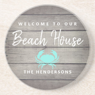 Rustic Nautical Beach House Crab Personalized Coaster
