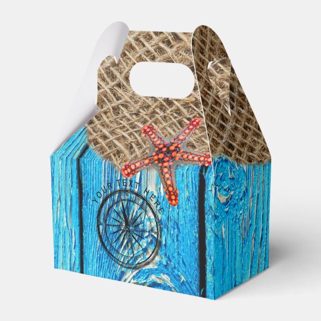 Rustic Nautical Blue Wood Burlap Starfish  Favor Box (Front Side)