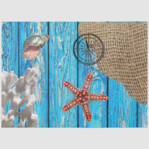 Rustic Nautical Blue Wood Burlap Starfish  Tissue Paper
