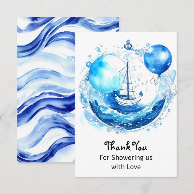 Rustic Nautical Charm: Boy Baby Shower Thank You Card (Front/Back)