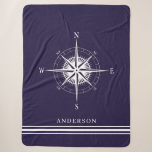 Rustic Nautical Compass Personalized Family Sherpa Blanket