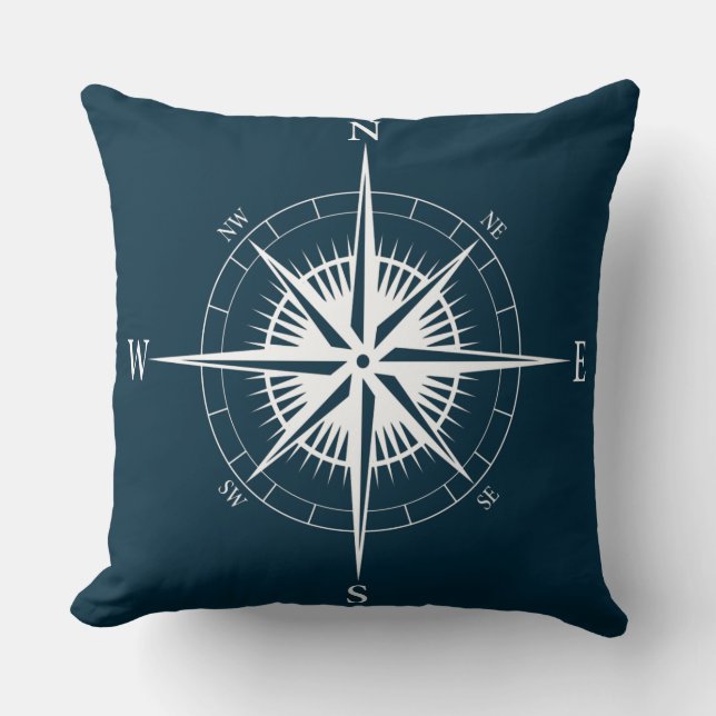 Rustic Nautical Compass Throw Pillow (Front)