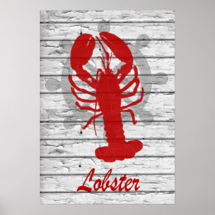 Rustic Nautical Lobster On Weathered Wood   Print