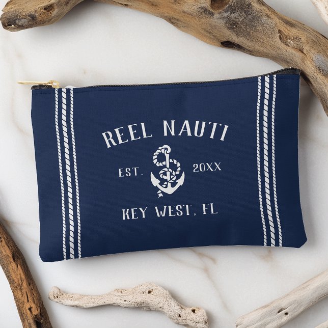 Rustic Nautical Navy Anchor Boat Name Accessory Pouch (Creator Uploaded)