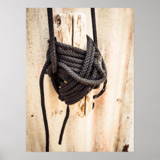 Rustic Nautical Rope Knot on Weathered Wood Poster