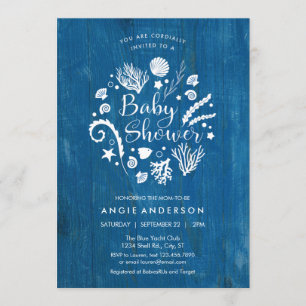 Rustic Nautical Sea Life Baby Shower Invitation
