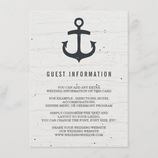 Rustic Nautical Wedding Insert Card (Front)