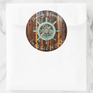 Rustic Nautical Wedding or Engagement Classic Round Sticker