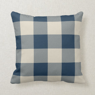 Rustic Navy and Beige Buffalo Check Plaid Throw Pillow