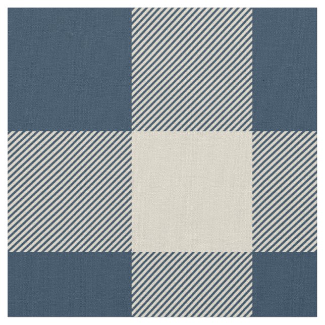 Rustic Navy and Beige Buffalo Plaid Fabric (Close Up)