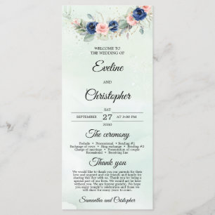 Rustic Navy and Blush Floral Greenery Wreath Program