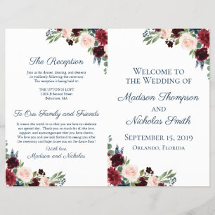Rustic Navy and Marsala Floral Wedding Programs