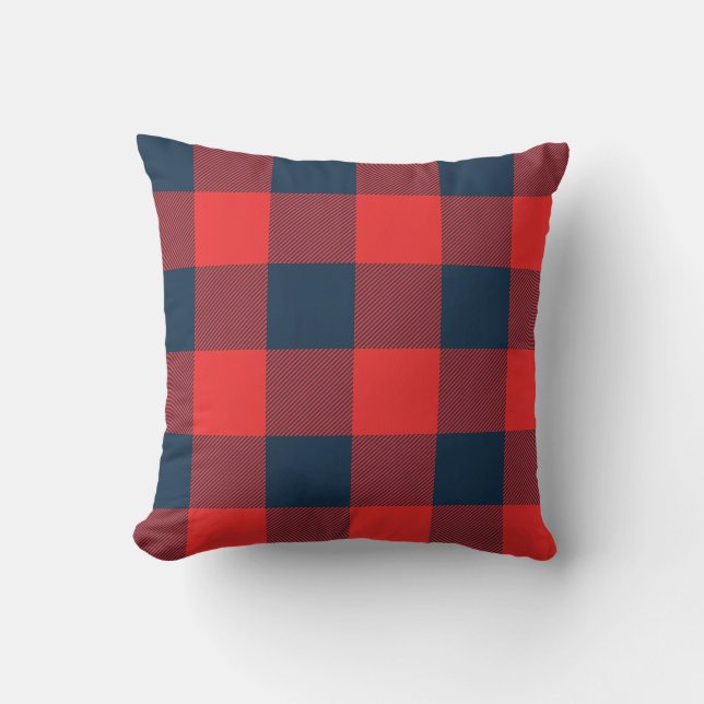 Rustic Navy and Red Buffalo Check Plaid Throw Pillow (Front)