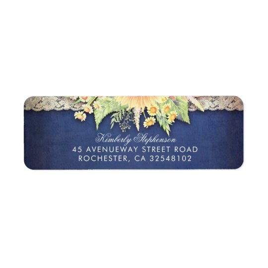 Rustic Navy and Wildflowers Fall Wedding Return Address Label