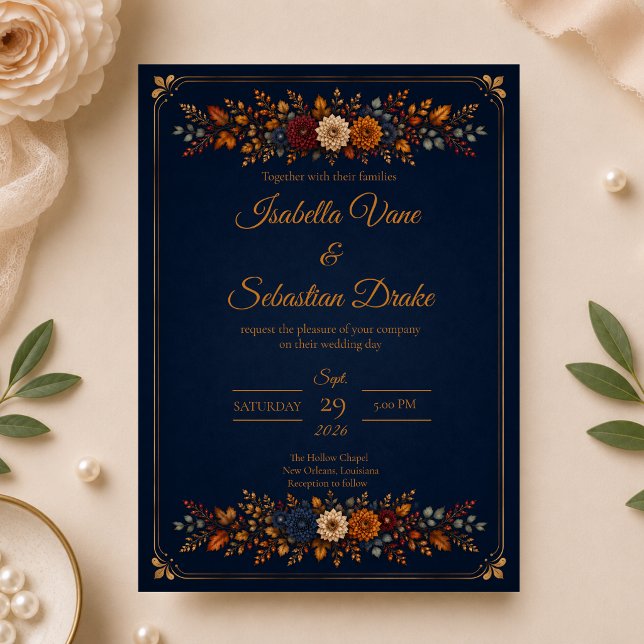 Rustic Navy Autumn Wedding Invitation (Creator Uploaded)