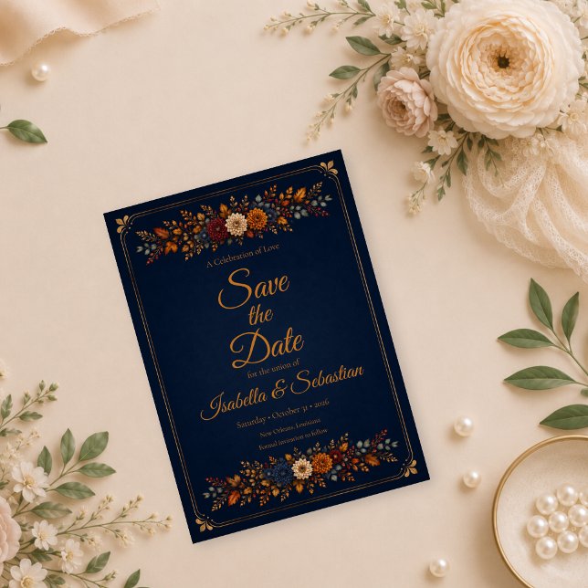Rustic Navy Autumn Wedding Save The Date (Creator Uploaded)