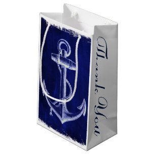 rustic Navy Blue anchor nautical wedding favour Small Gift Bag