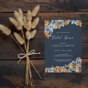 Rustic Navy Blue And Rust Terracota Bridal Shower Invitation