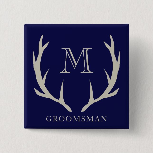 Rustic Navy Blue Antler Custom Groomsmen Gift 2 Inch Square Button (Front)