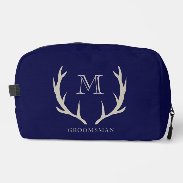 Rustic Navy Blue Antler Custom Groomsmen Gift Dopp Kit (Front)